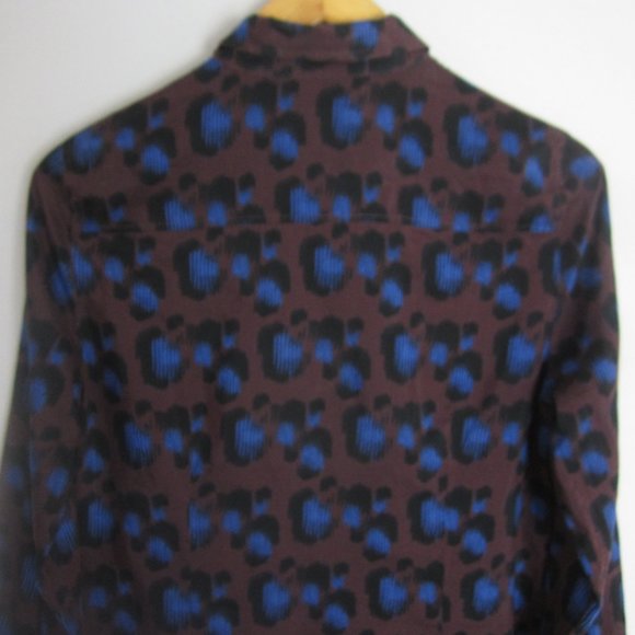 J. Crew Perfect Shirt Womens 10 Blue Brown Animal Print LS Silk Cotton Blouse - Picture 6 of 9